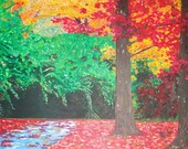 ORIGINAL Red tree  Oil Painting Landscape Painting Canvas art on gallery wrap canvas Ready to hang by Lucia, 60 x 90 cm