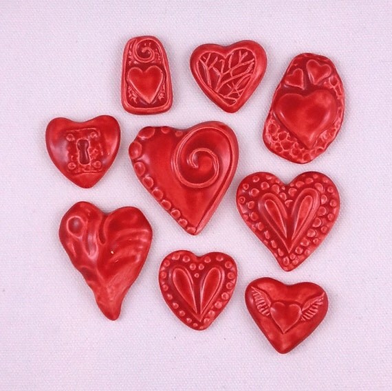 Valentine's Day bright red ceramic mosaic heart collection red glazed tiles collage mixed media gifts