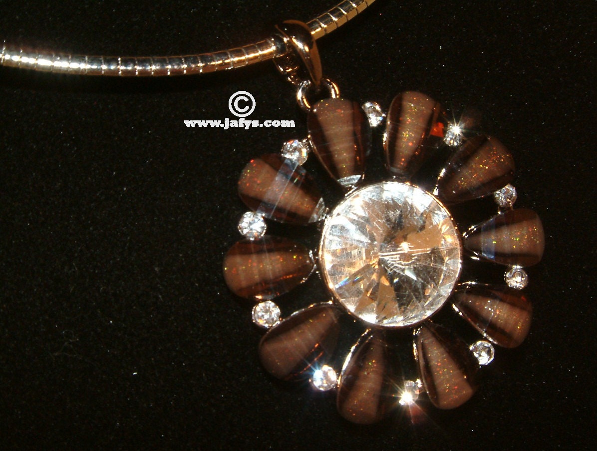 Necklace Ice Petals (brown necklace / chain choker / silver plated necklace)