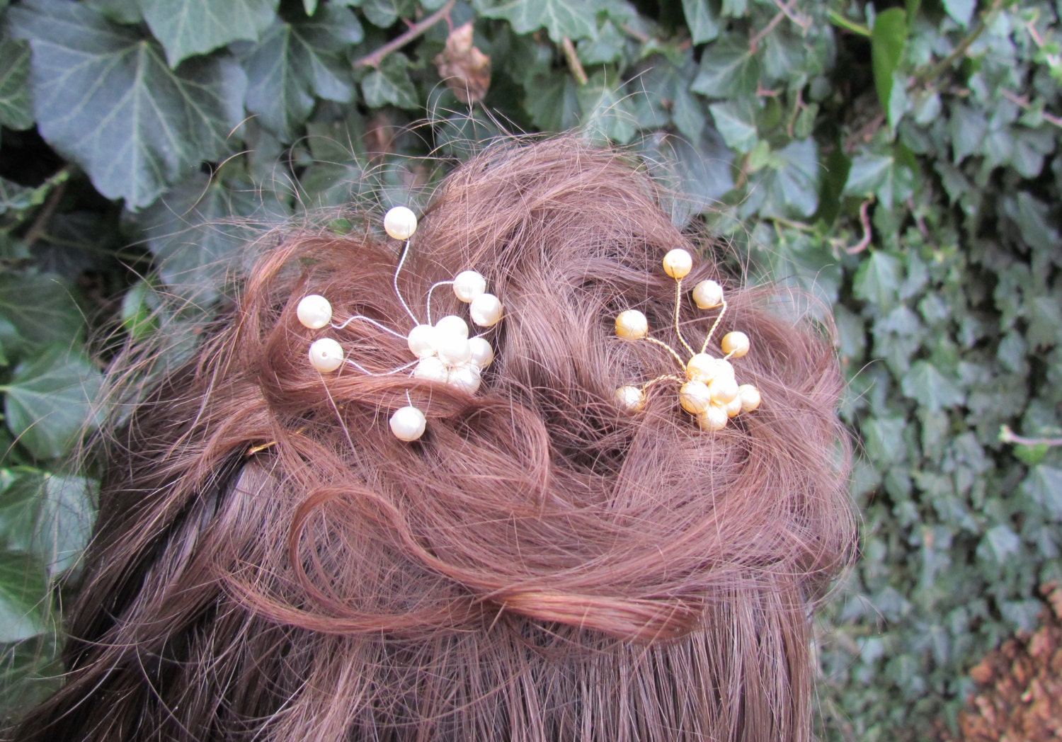 CUSTOM Pearl Spray Hair Pins set of 6 - Bridal, Bridesmaid Hair Accessories/Decoration, Wedding, Traditional, Delicate, Gothic, Colour