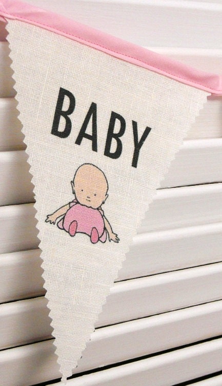 BABY GIRL bunting/banner, in pink on white fabric, for babyshower, photo prop, Christening, wall decor,