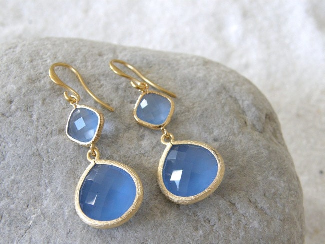 Sky Blue Glass Pendant Earrings, Dangle, Glass Earrings, Bridesmaid Gift, Wedding Jewelry, Anniversary Gift, Gift for Mom