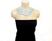 FREE SHIPPING- Luxury Handmade Cotton Lace Collar, Crochet necklace- Beaded Necklace- Woman Accessories -Blue- Geometric Necklace-  OOAK
