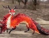 Fantasy fox figurine dragon skulpture animal figurine handmade clay fox, red fox gift, wildlife, animals, totem