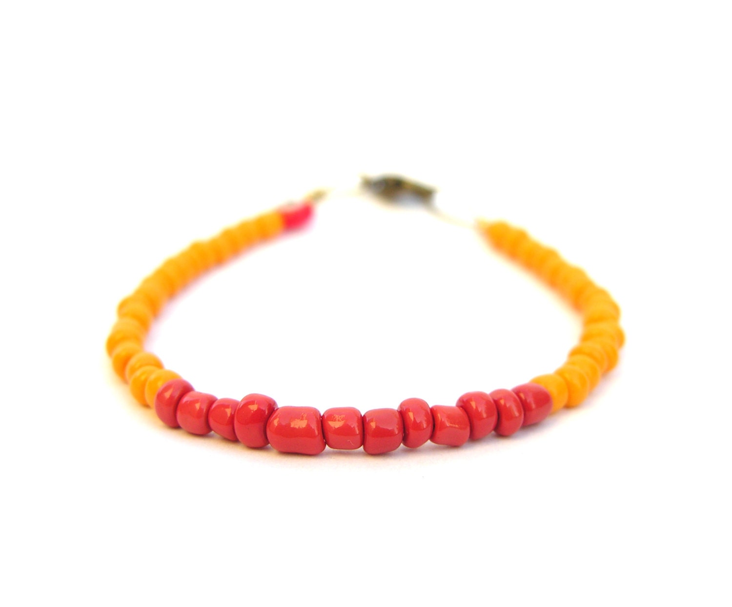 Yellow / coral red beaded bracelet, friendship stacking charm, simple, minimal, everyday, for her