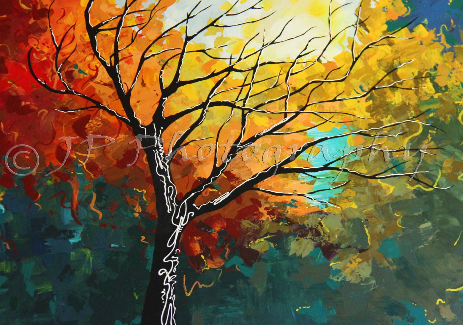 Colors of Nature: Silloutte Tree, Print of Acrylic Painting 8x10
