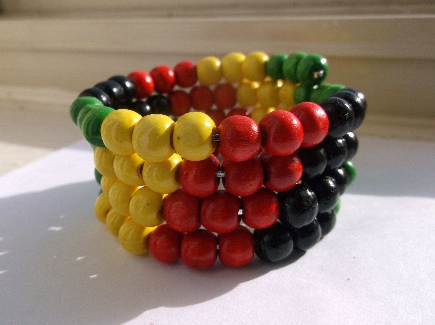 Rasta Wood Bead Wire Wrap Bracelet