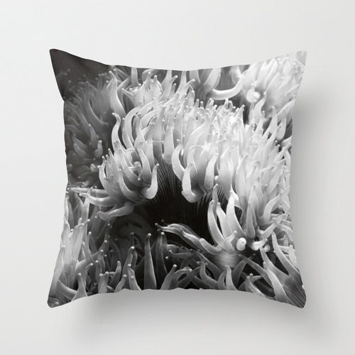 Pillow Cover, Aquatic Life, Corals, Photo Pillow, Black and white, Home Decor, Living Room, Bedroom, 16x16 or 18x18
