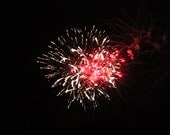 Firework Photography 8x10 Fine Art Print - Sparkling White Red Fireworks Photo, Firework Photograph, Black Background Print - Home Decor