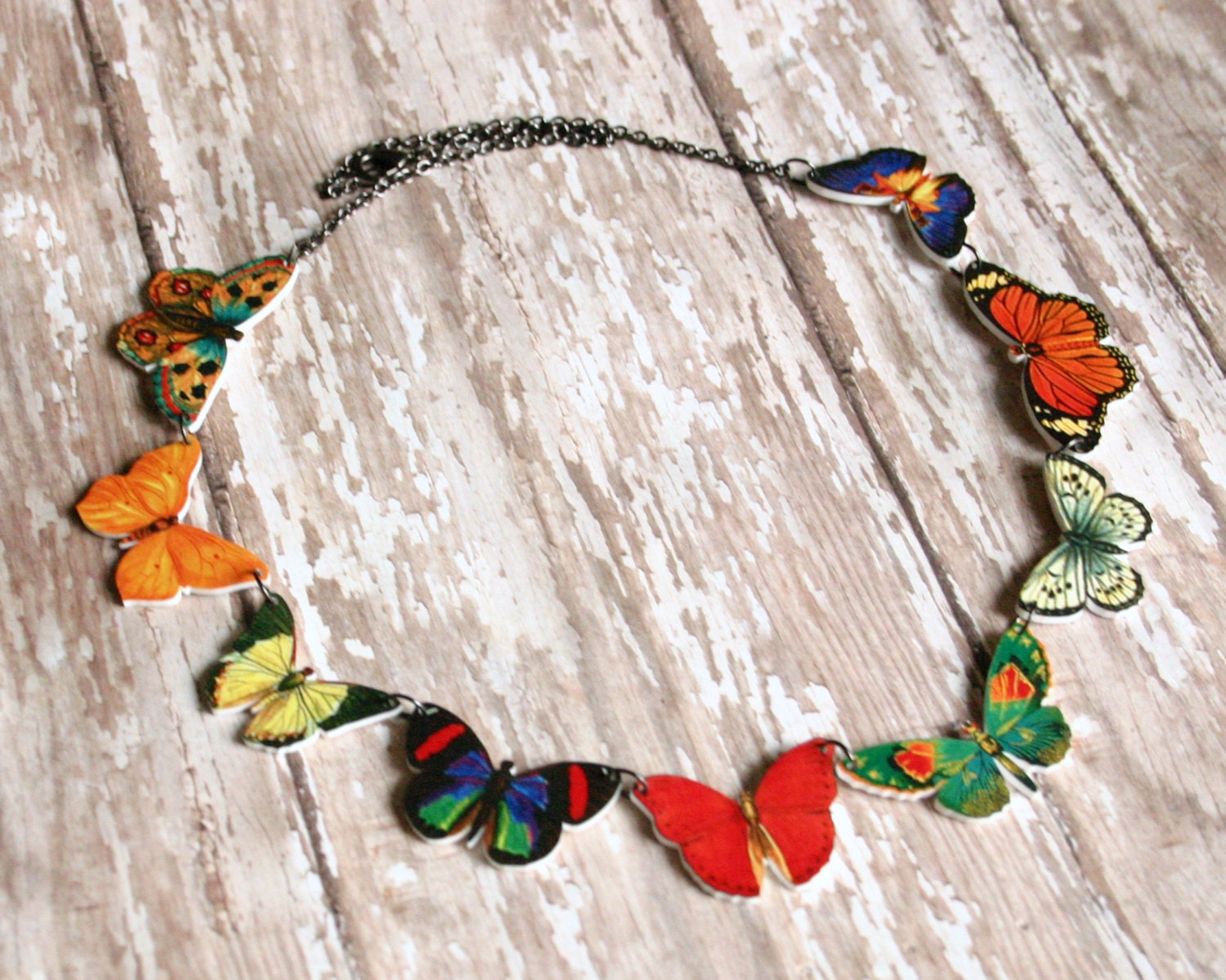 butterfly necklace rainbow  moth bug insect charm monarch orange blue red yellow