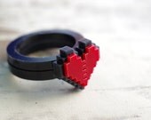 Pixel Heart Acrylic Ring Plastic for couple and gamer 8 bits design - Nastalgame