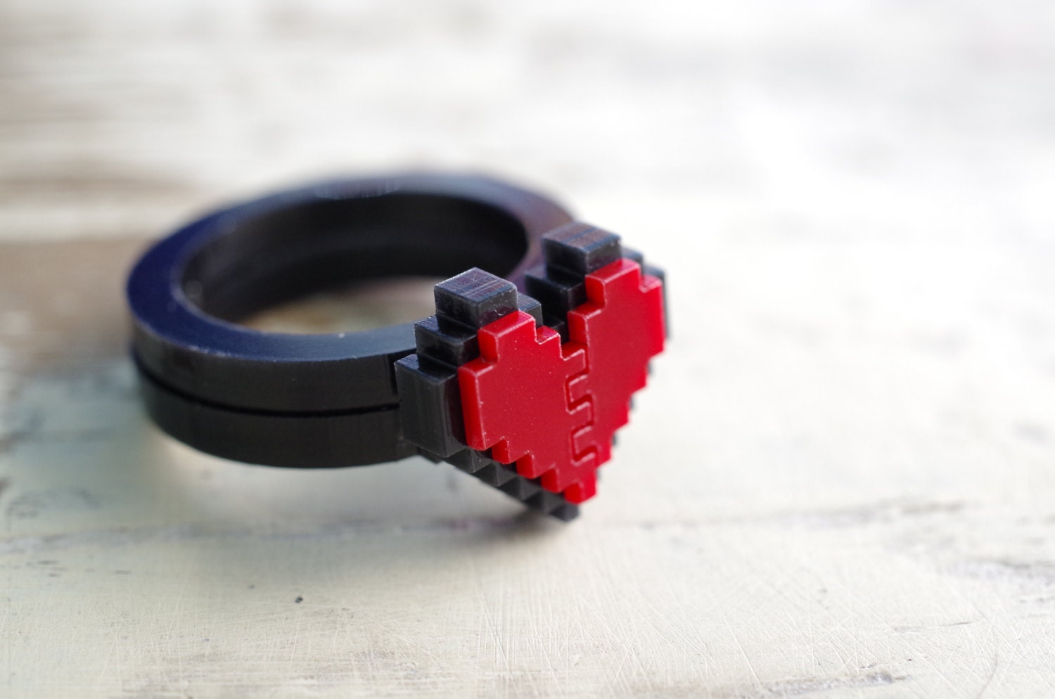Pixel Heart Acrylic Ring Plastic for couple and gamer 8 bits design