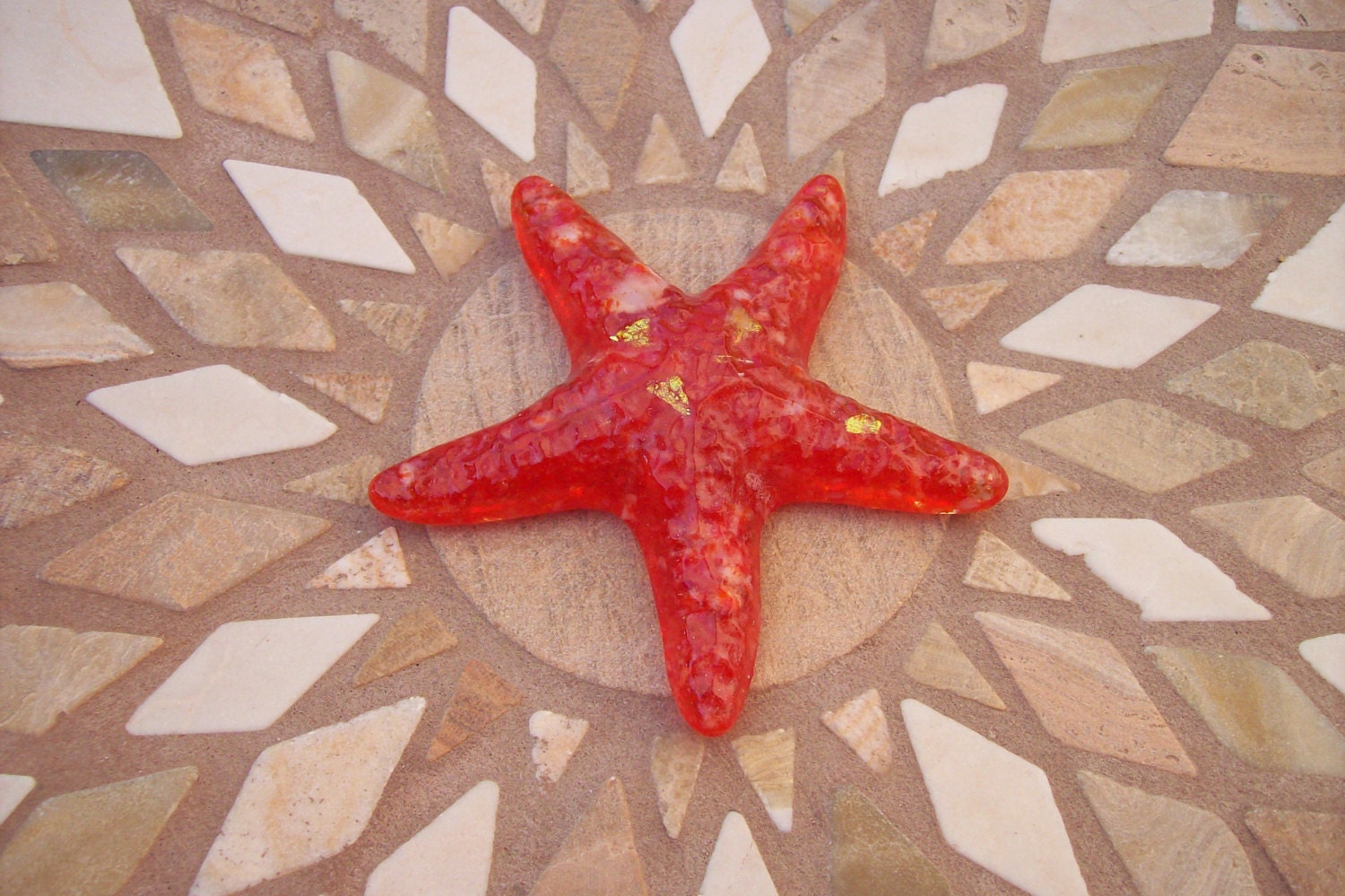 Large dark red and clear fused glass starfish