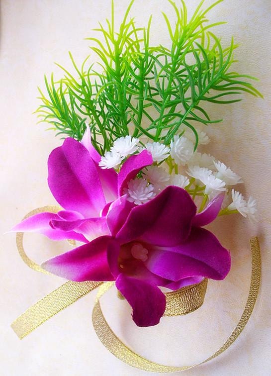 Purple Dendrobium Orchid Wedding Boutonniere - Silk Orchid Boutonniere in Purple - Purple Wedding Boutonniere