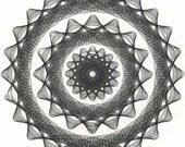 Geometric Looping Circles, Original Ink Drawing, Hand Drawn, Abstract Art Black & White Pattern, Mandala Circles, Swirls, Modern