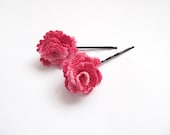 Pair Pink Crochet Flower Hairpins - JurgitasHandicrafts