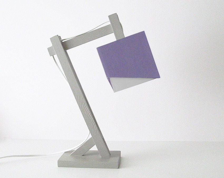 Wooden desk lamp in grey and purple