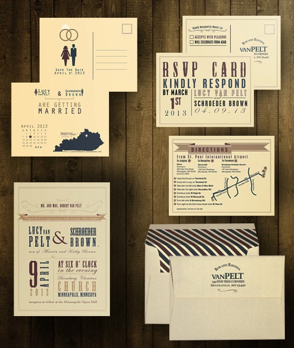 Modern Vintage Wedding Suite: Save the Date, Invitation, RSVP Card, Info Card, Envelope & Custom Design Services