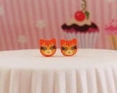 Cat Slice Stud Earrings-Kawaii earring-Polymer clay Studs-Post Earring- Miniature Slices Earring-Animal Earring-Kawaii Studs