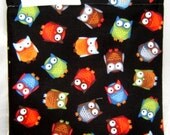 SANDWICH Snack BAG Black Orange Owls Design Reusable with Nylon Lining