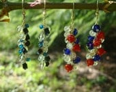 Crystal Cluster Dangle Earrings in Red,White,Blue or Black,Blue,Clear