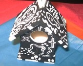 Day of the Dead BIRDHOUSE CHURCH skulls Mexican etsy art original painting funky folk art outsider etsy.com black and white stripe oddish