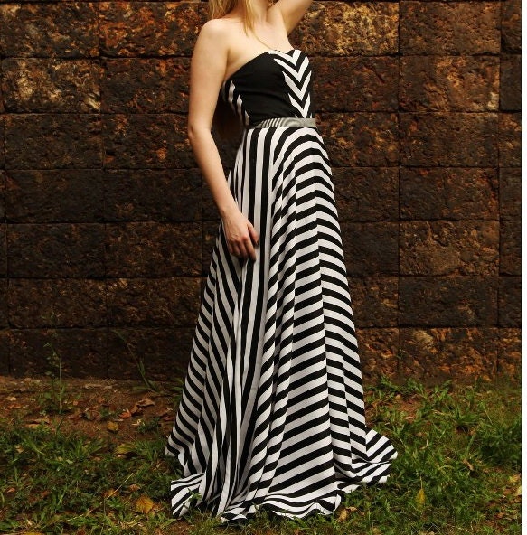 Custom made black & white strip long dress made to order
