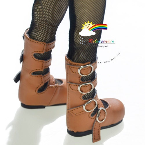 4-Strap Mary Jane Leather Yo-SD size Doll Shoes Boots Mud Brown YOSD Dollfie BJD dolls