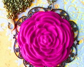 Vintage Style Fuchsia Rose Necklace,Statement Necklace,Bridal Party Jewelry,Wedding Jewelry,Bridesmaid Necklace,Summer Fashion Jewelry