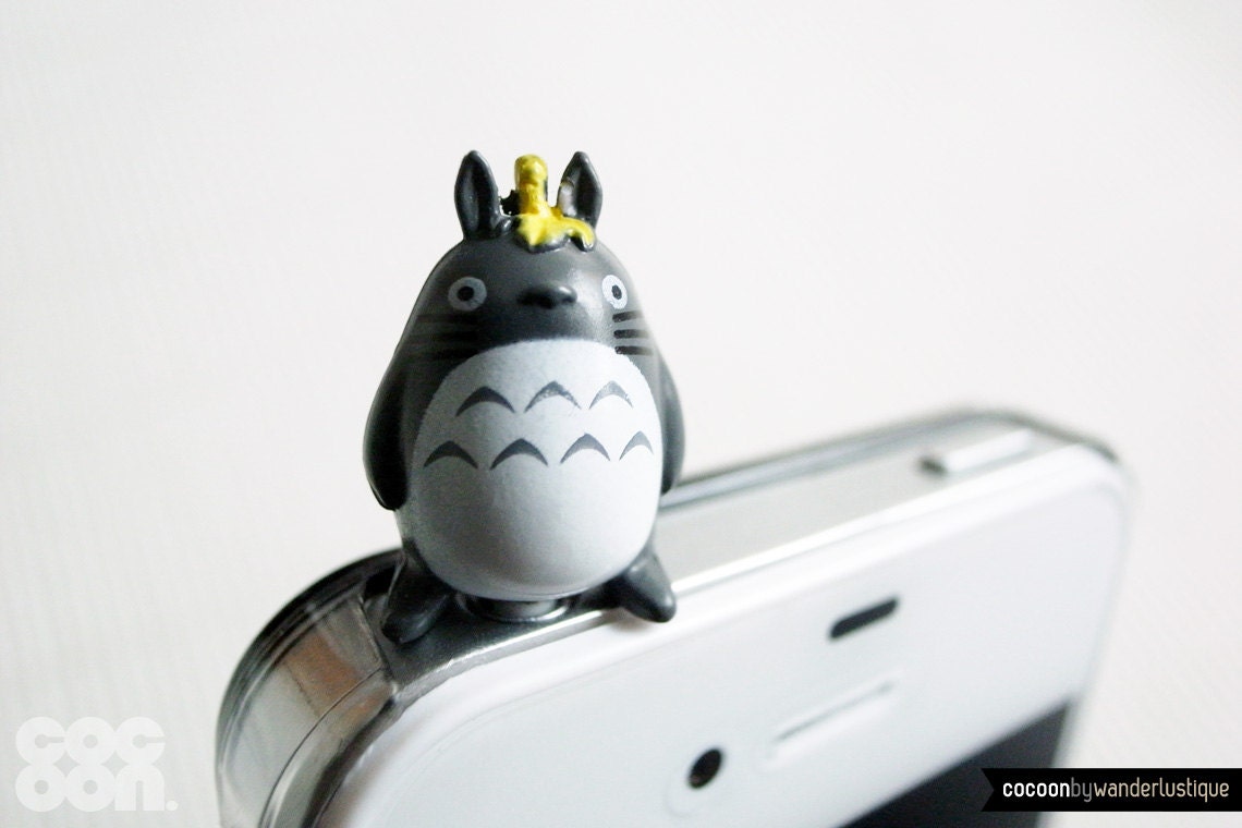 SALE30%OFF: Totoro in the Rain iPhone Plug . Phone Charm . Phone Plug . Dust Plug // Hand Painted, Kawaii, Cute, Japan Animation, Japanese