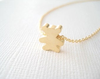 small teddy bear necklace, gold or silver