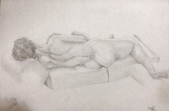 Original graphite pencil drawing of nude female on paper. Perfect fine art decor for the home, office, or gift.