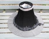 Polka dots, eco friendly, repurposed fabric, grey, black and off white, stripes, eclectic, artist made, ooak lamp shade