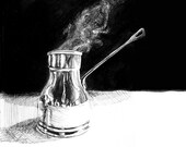 Rakweh Arabic Coffee Pitcher - Black and White Print