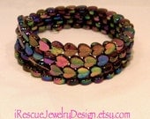 Iridescent heart shaped glass beads on memory wire bracelet