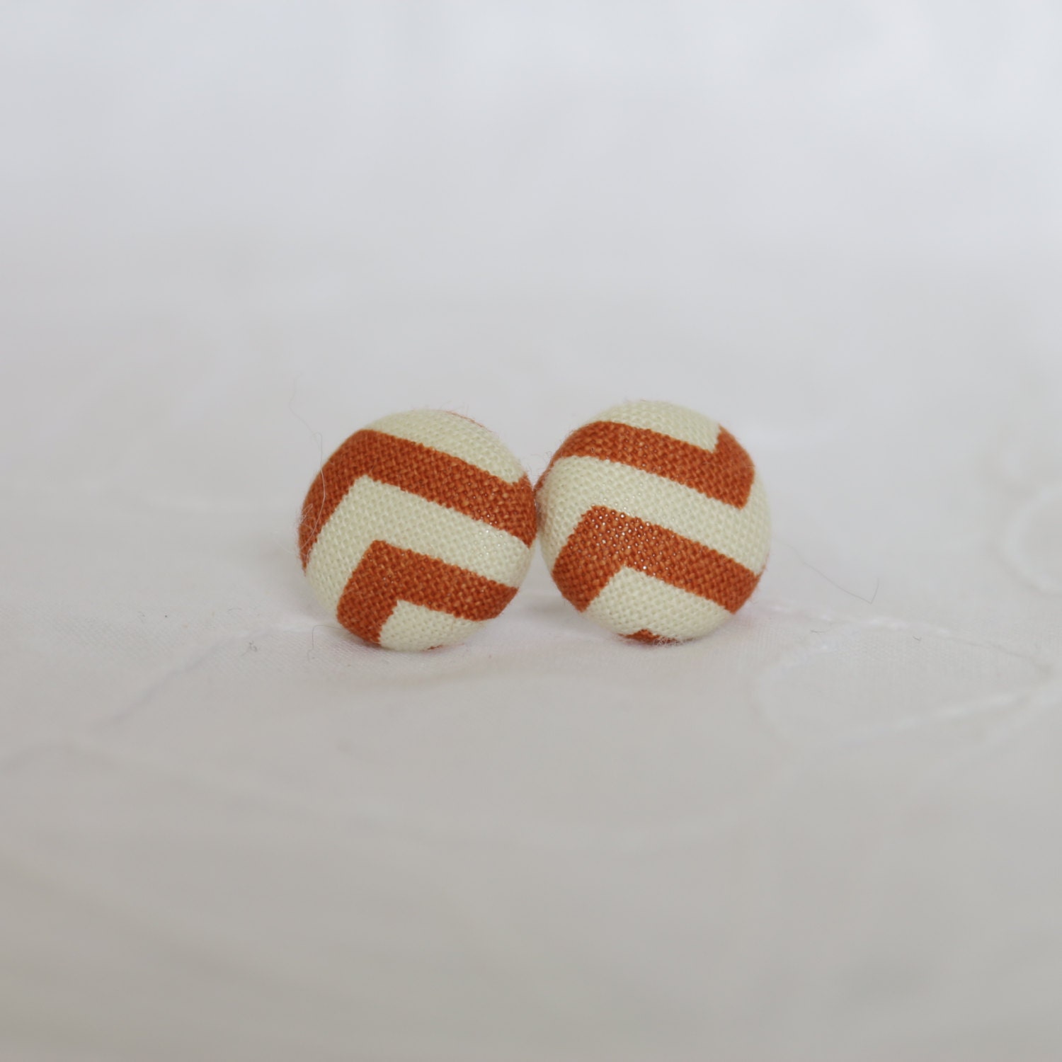 Rust Orange Chevron fabric covered button earrings
