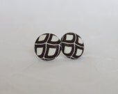 Scalloped Chocolate fabric covered button earrings