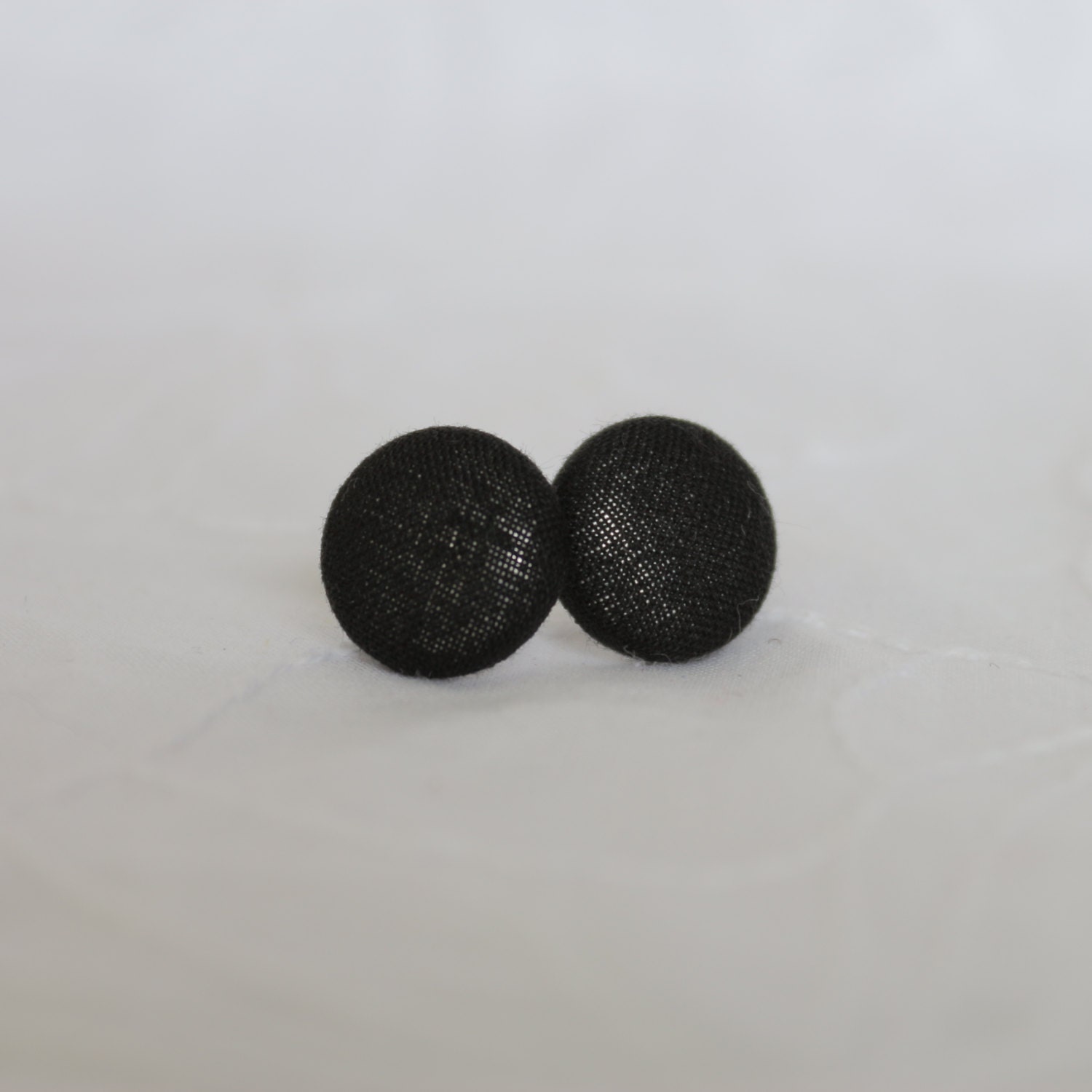 Black Olive fabric covered button earrings