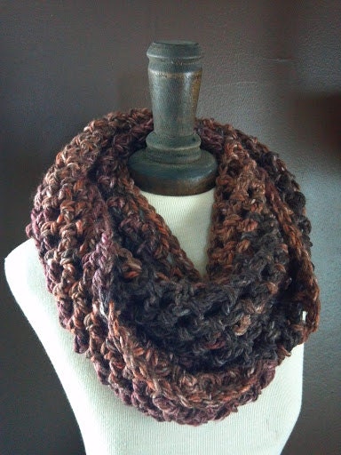 Driftwood - Crochet Infinity Circle Scarf Neckwarmer Brown Spring Cowl