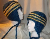 Hand Knitted WVU Ear Flap Hat In Meduim or Large