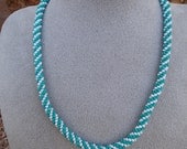 Turquoise & White Beaded Kumihimo Necklace