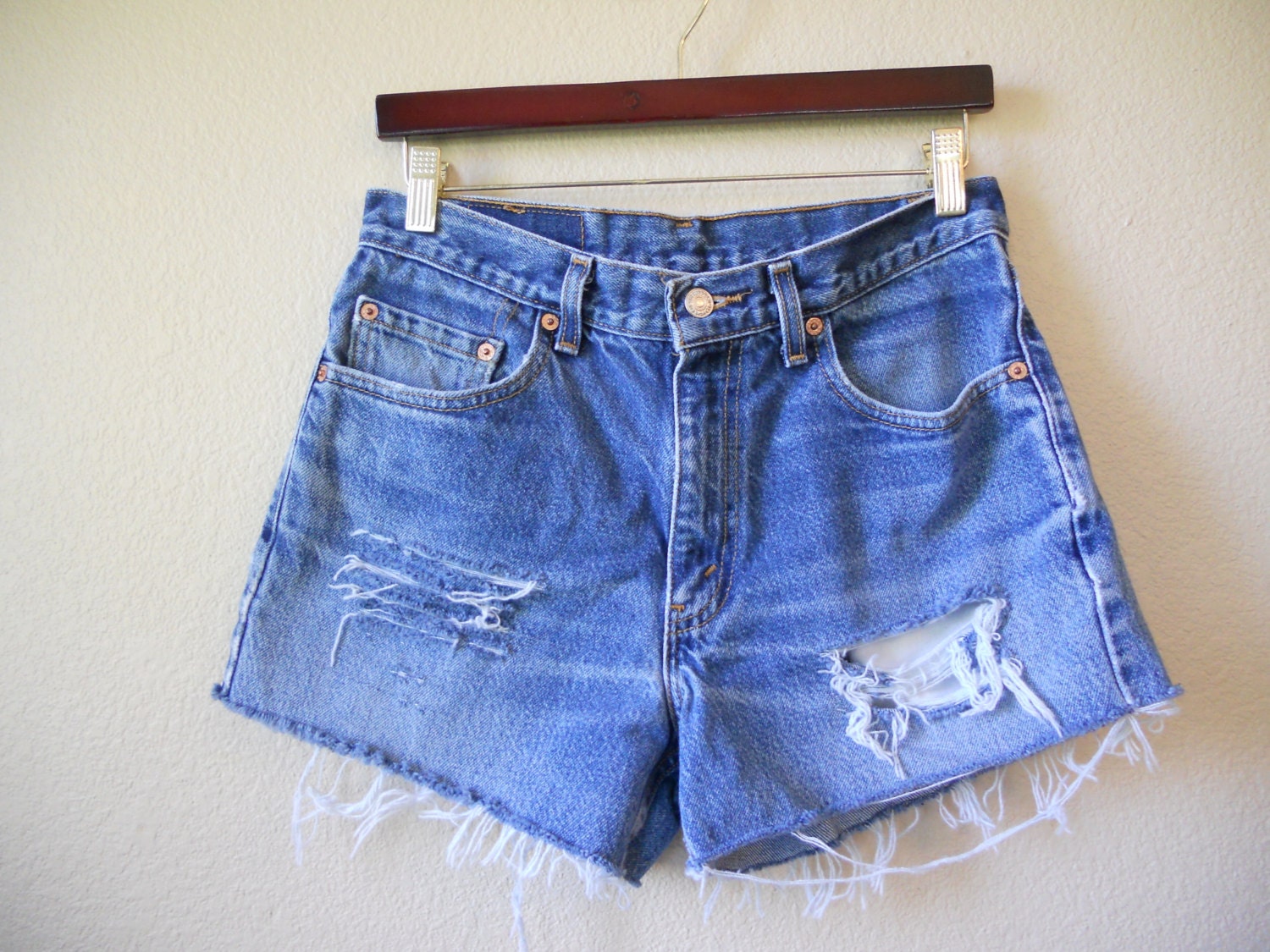 OBO    80's 90's zip up Grunge Levis Jeans Cut Off Denim Jean Shorts High Waisted Frayed W 31