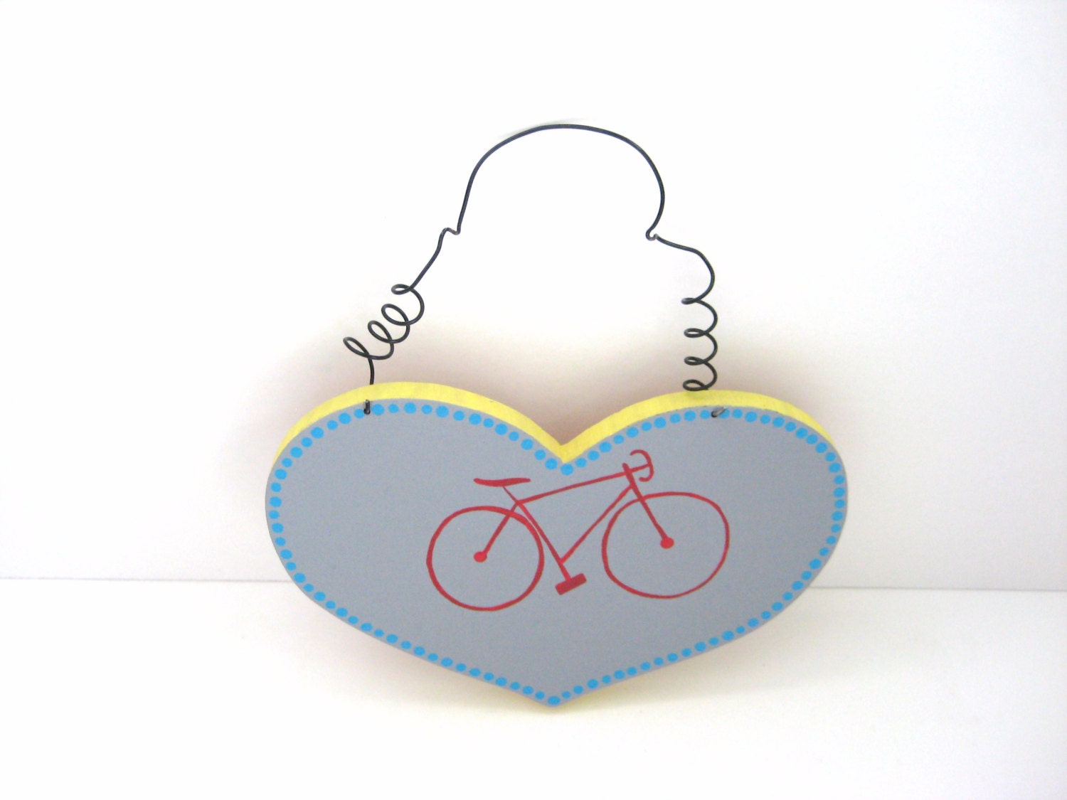 Bike Art - Upcycled Bicycle Decor - Grey Red - Handpainted Sign