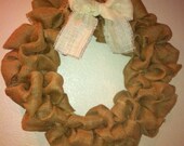 Shabby Chic Burlap Wreath 20" - With White Burlap Bow