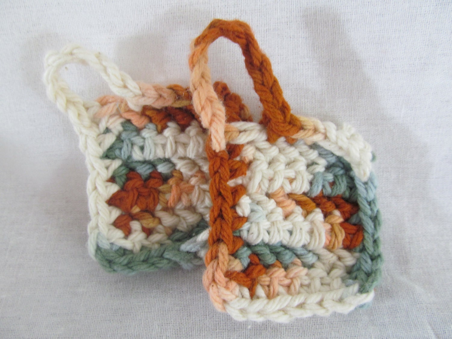 Green, Brown and White Face Washcloths Set of 2