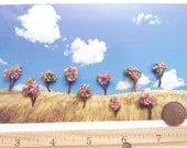 10 micro miniatures trees green and pink