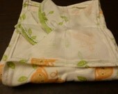 Baby large blanket. Flannel Receiving blanket. Burp cloth set. Monkeys. Green. Orange. Boy or Girl. Gift set.  Handmade.