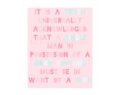 PRIDE And PREJUDICE 8 x 10 quote print poster Wedding Valentine art wall Sale Buy Two Get One FREE