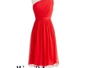 New arrival one-shoulder sleeveless knee-length red chiffon with sashes short Prom/Evening/Party/Homecoming/Bridesmaid/Cocktail/Formal Dress