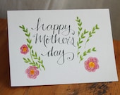 Mother's Day Card. 5x7 Hand Inked. One of A Kind. Spring Flowers and Ferns